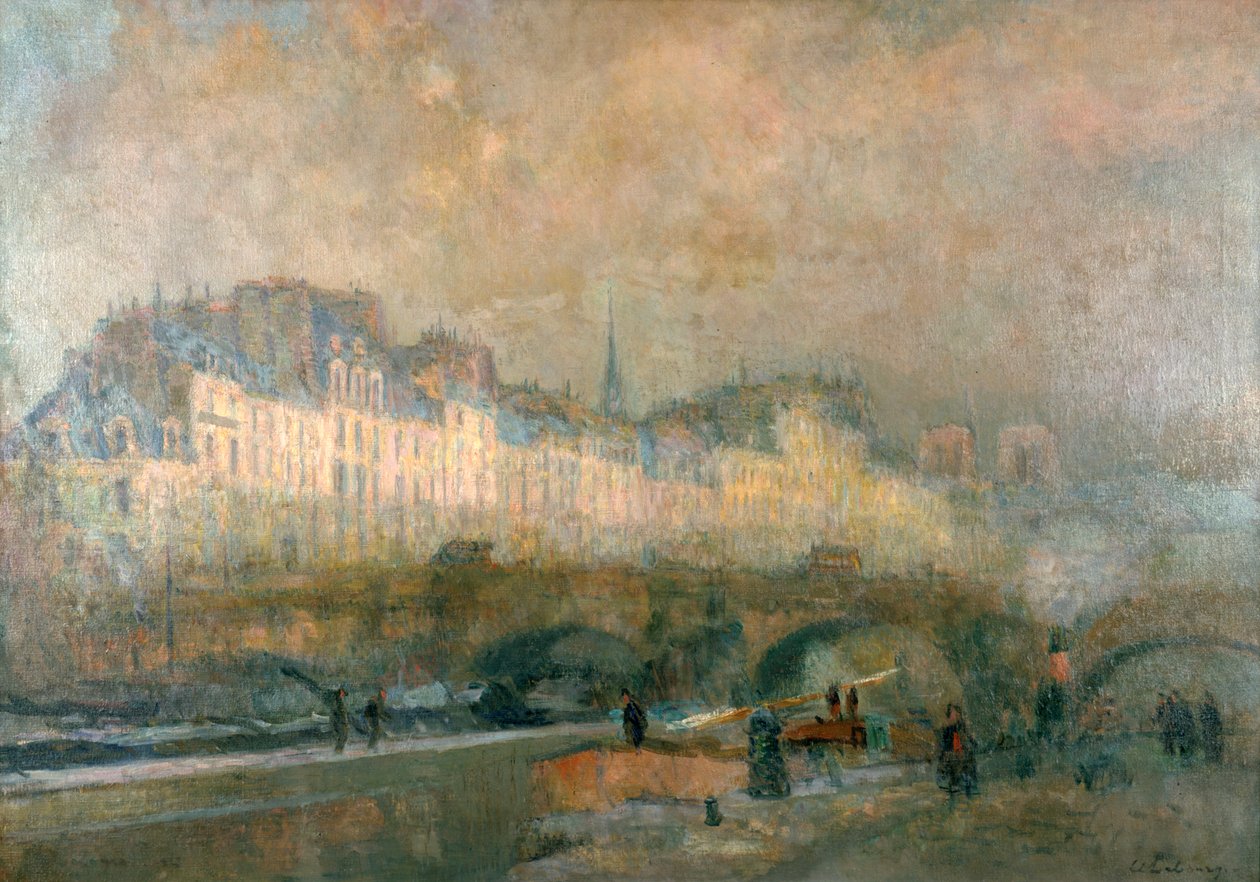 Udsigt over Pont Neuf og Ile de la Cite, Paris, slutningen af det 19. tidlige 20. århundrede af Albert Lebourg