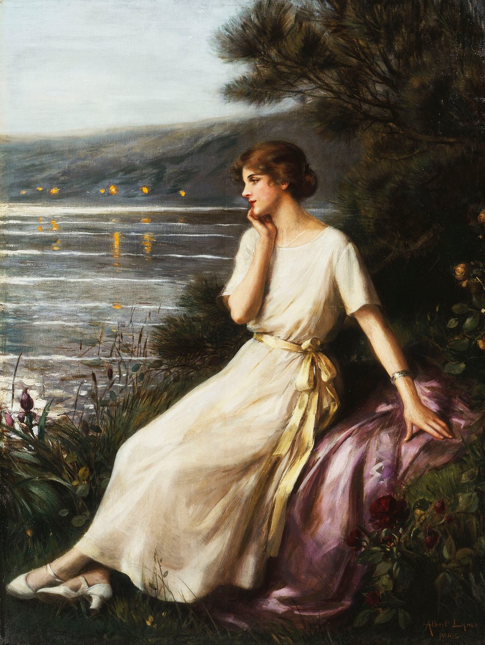Portræt af en kvinde ved en sø, af Albert Lynch