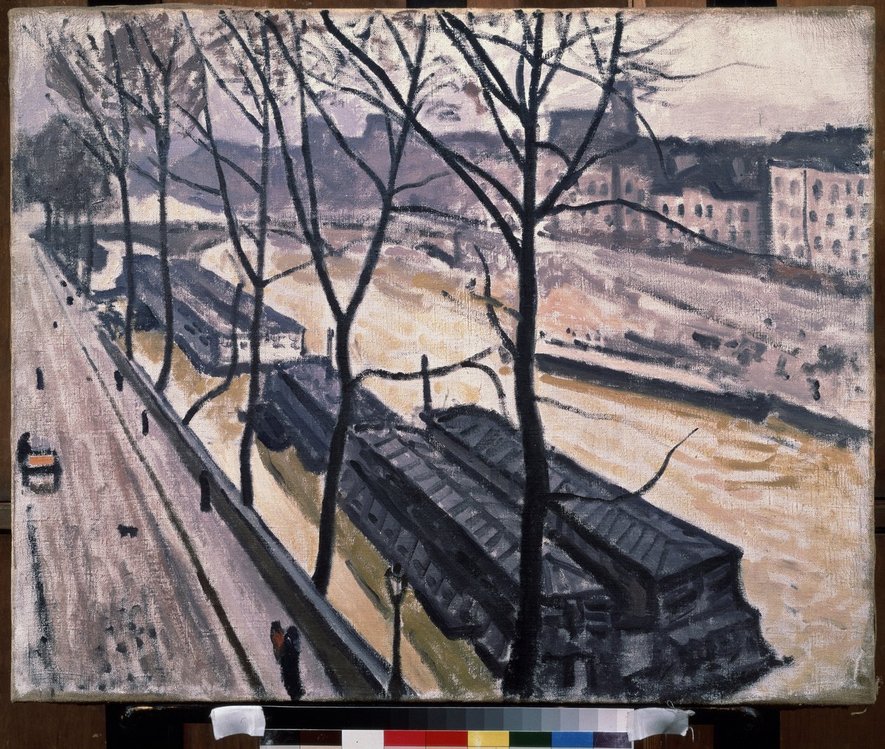 ""Paris en hiver, quai Bourbon"" (Paris om vinteren. Quai Bourbon) Pramme på bredden af ​​Seinen. Maleri af Pierre Albert Marquet (1875-1947) 1907 Olie på lærred. Fauvisme. Moskva. Pushkin Museum of Fine Arts af Albert Marquet
