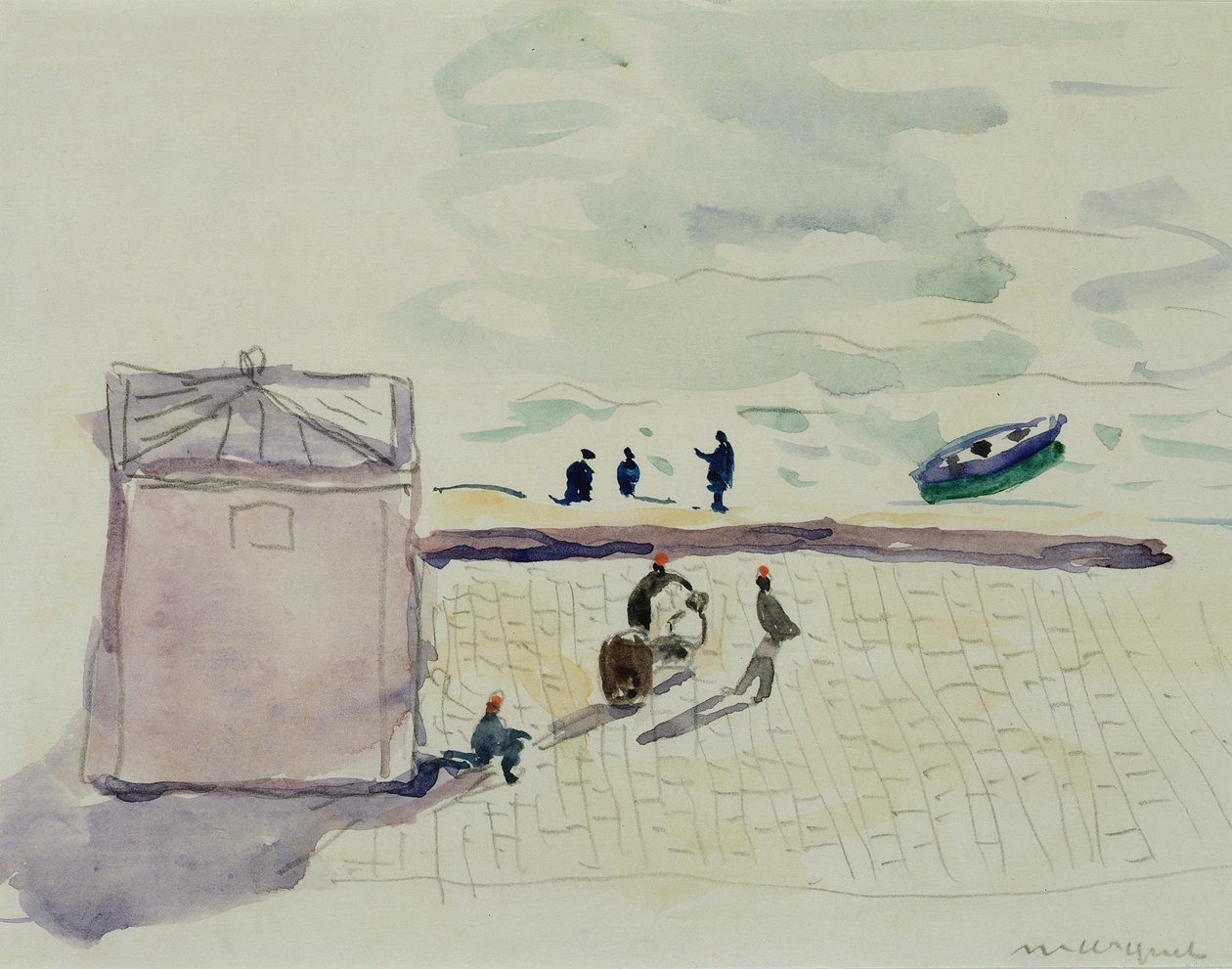 På kajen i Algier (akvarel på papir) af Albert Marquet