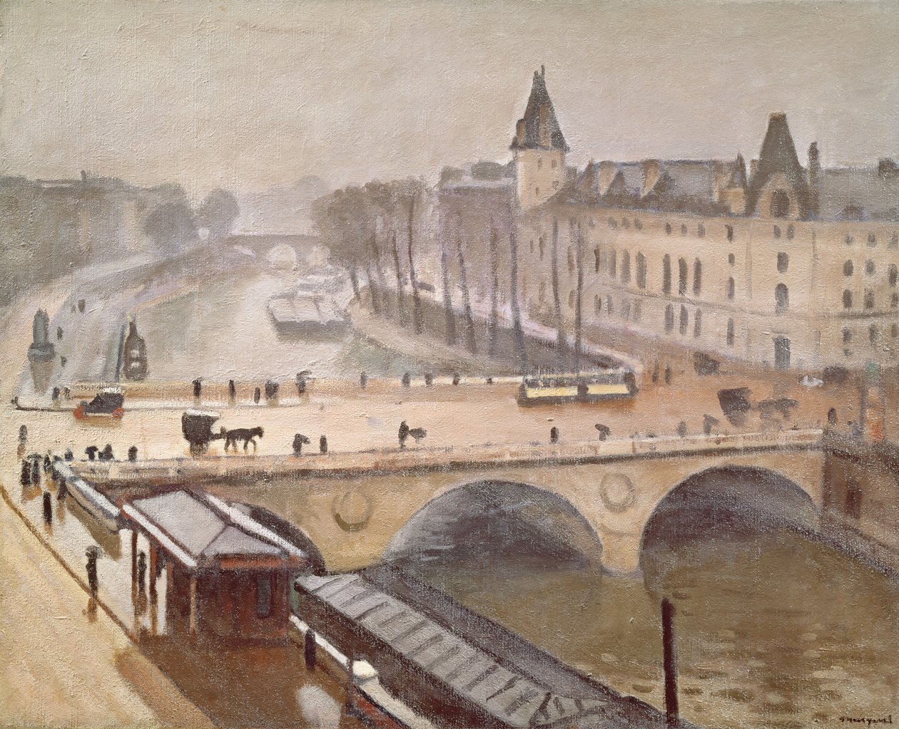 Palais de Justice og Pont au Change, Paris (olie på lærred) af Albert Marquet