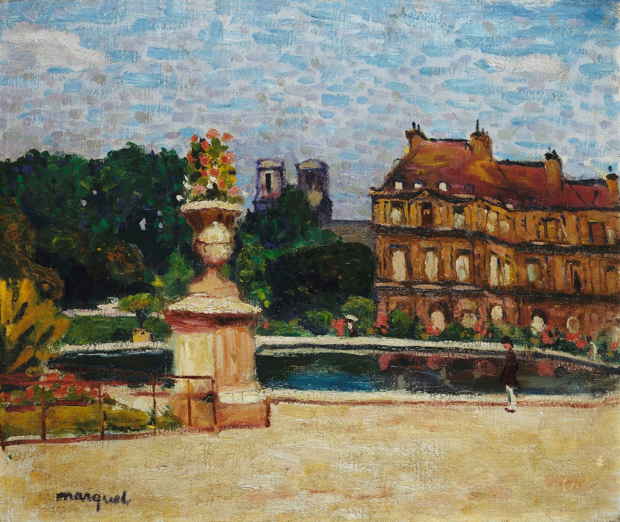 Dammen i Luxembourg; Le Bassin du Luxembourg, ca. 1904 (olie på lærred lagt om bord) af Albert Marquet