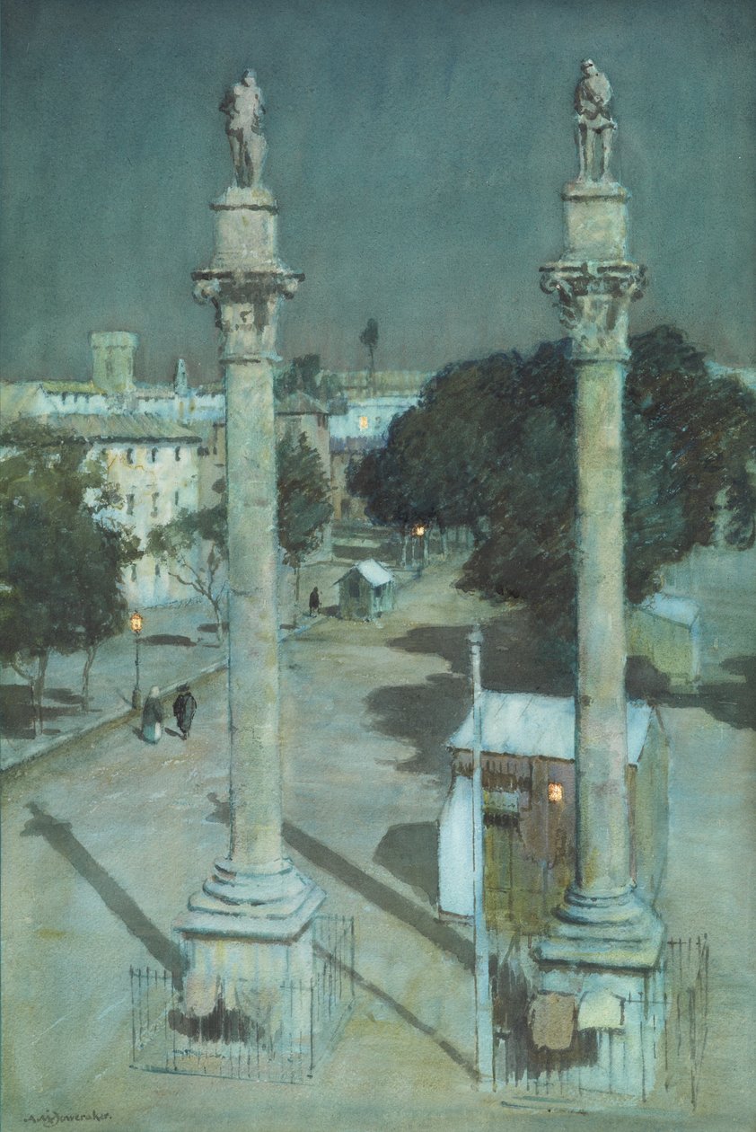Moonlight - Alameda de Hércules, Sevilla (akvarel på papir) af Albert Moulton Foweraker