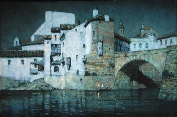 Moonlight, Puente Genil, Spanien (blyant og akvarel på papir) af Albert Moulton Foweraker