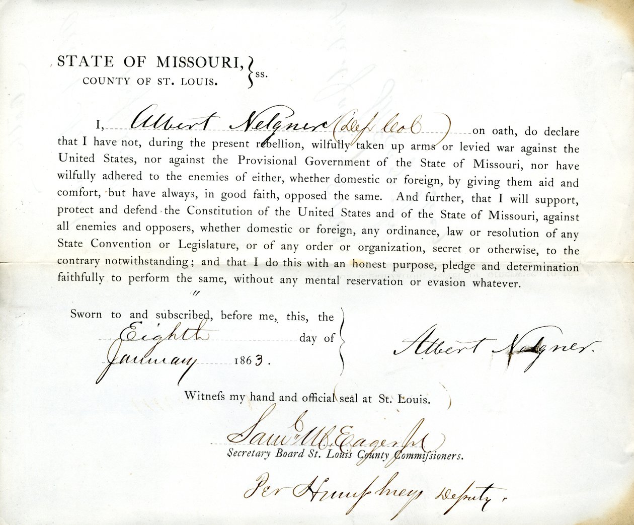 Loyalitetsed af Albert Nelgner fra Missouri, County of St.Louis af Albert Nelgner