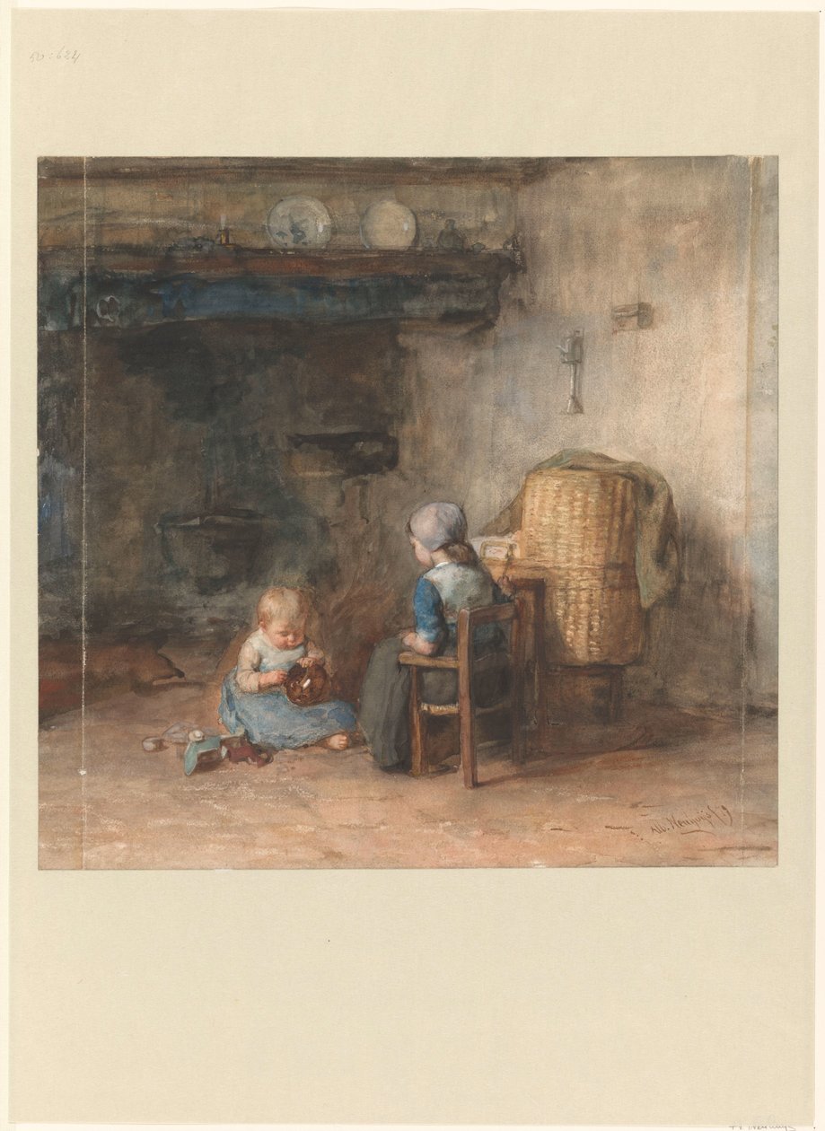 To børn i et gårdinteriør af Albert  Neuhuys