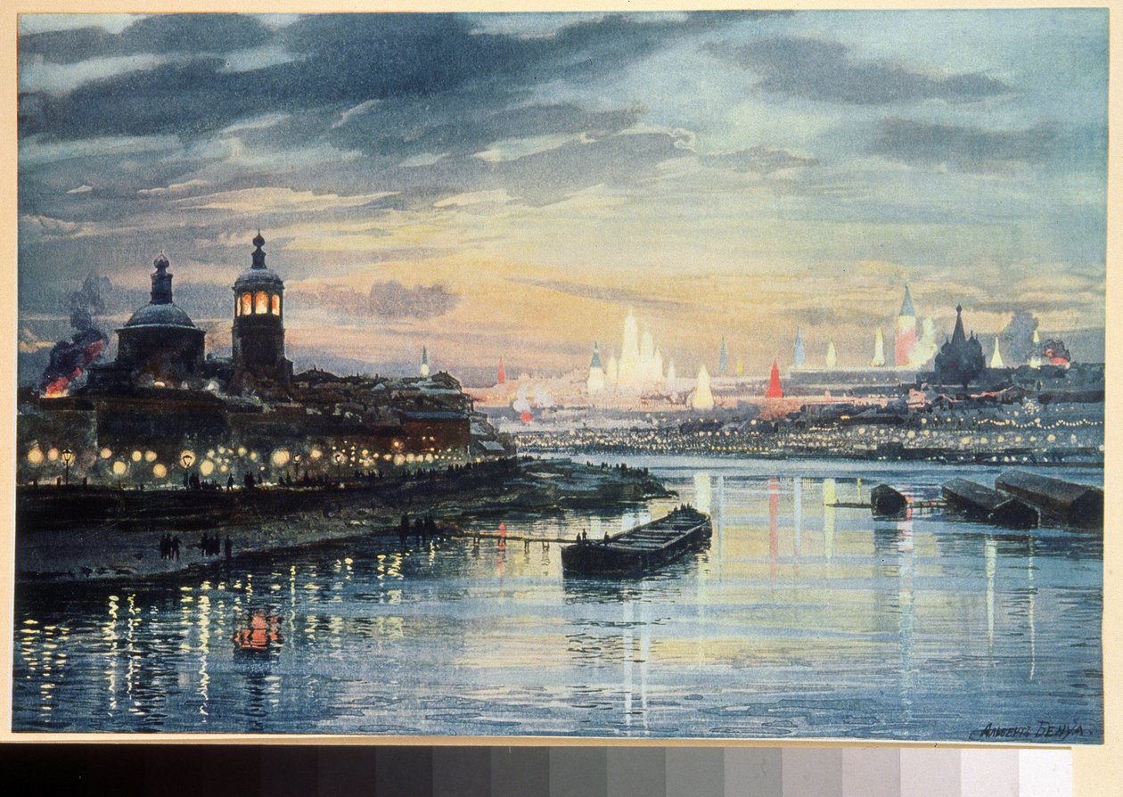Illuminations a Moscow (Illumination in Moscow). Tegning af Albert Nikolayevich Benois (1852-1936). Farvelitografi, russisk kunst fra det 19. århundrede. Det russiske statsbibliotek, Moskva. af Albert Nikolayevich Benois