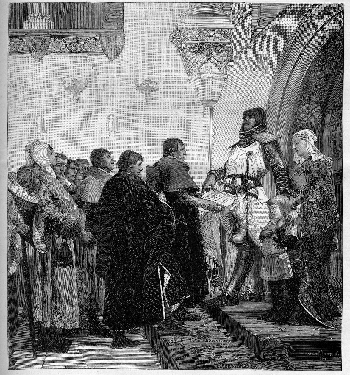 Renaud af Bourgogne giver borgerne i Belfort portoen. Renaud de Bourgogne (død i 1321) havde brug for penge til at føre sin krig mod kejser Rodolphe I af Det Hellige Rige, og befriede byen Belfort i 1307, v.h.a. af Albert Pierre Rene Maignan