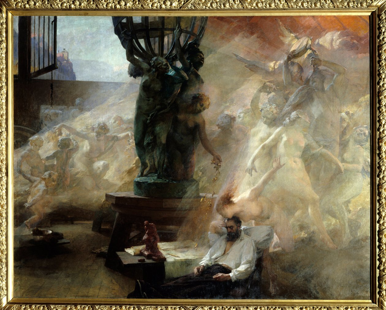 Jean Baptiste (Jean-Baptiste) Carpeaux (1827-1875), fransk billedhugger, døde. Maleri af Albert Maignan (1845-1908) af Albert Pierre Rene Maignan