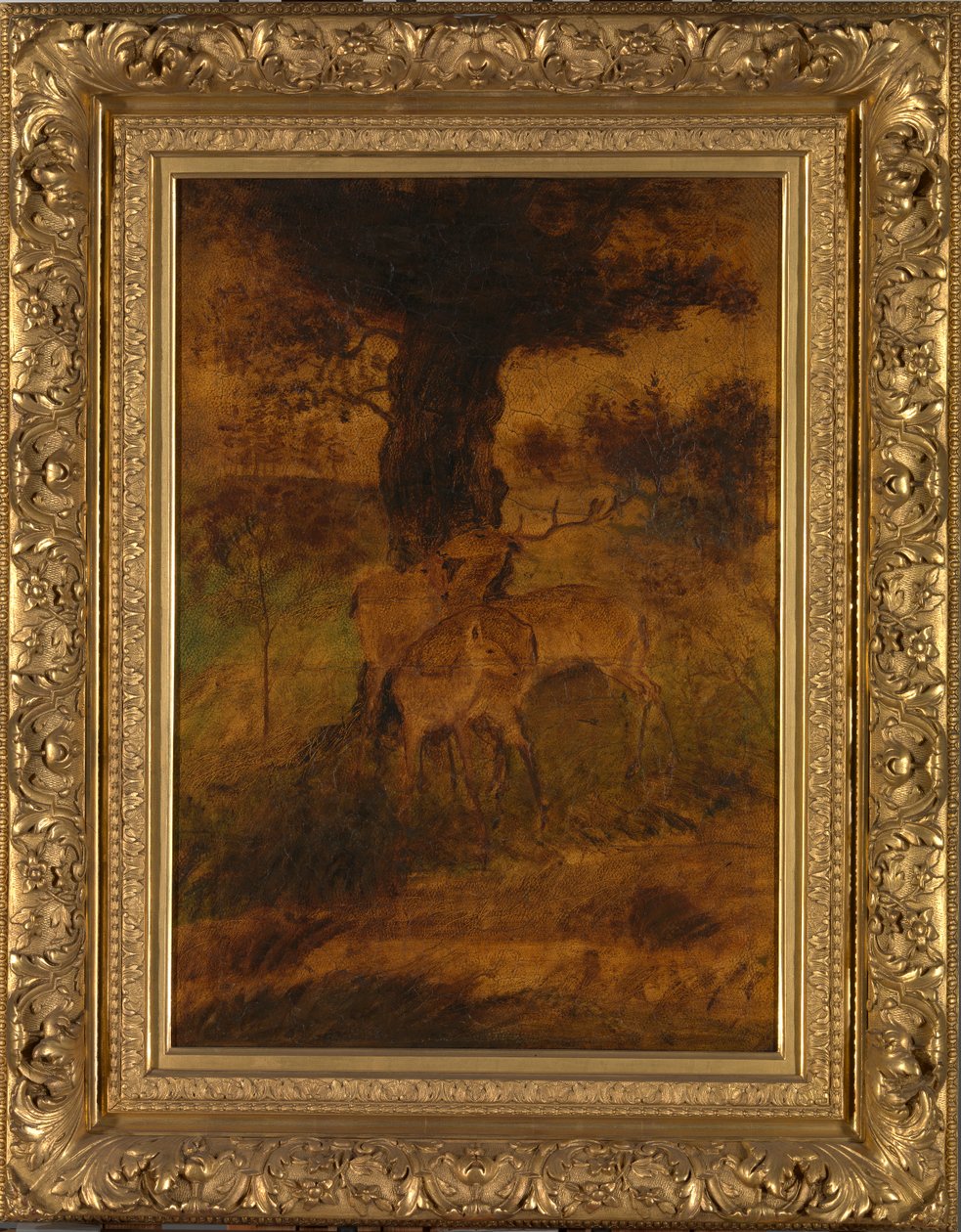 En kronhjort og to gører, ca. 1870