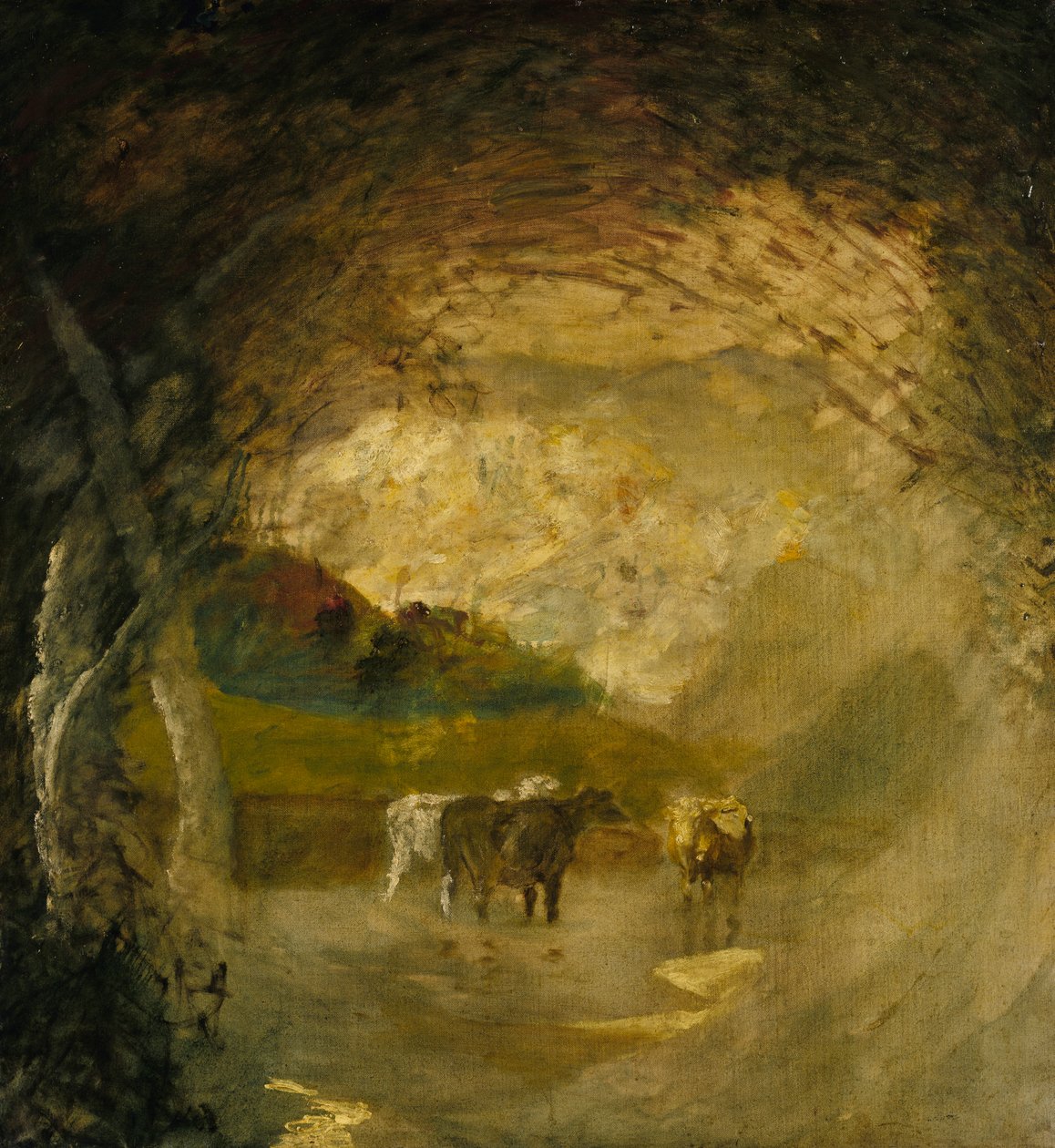 Landskab med træer og kvæg, før 1897. af Albert Pinkham Ryder