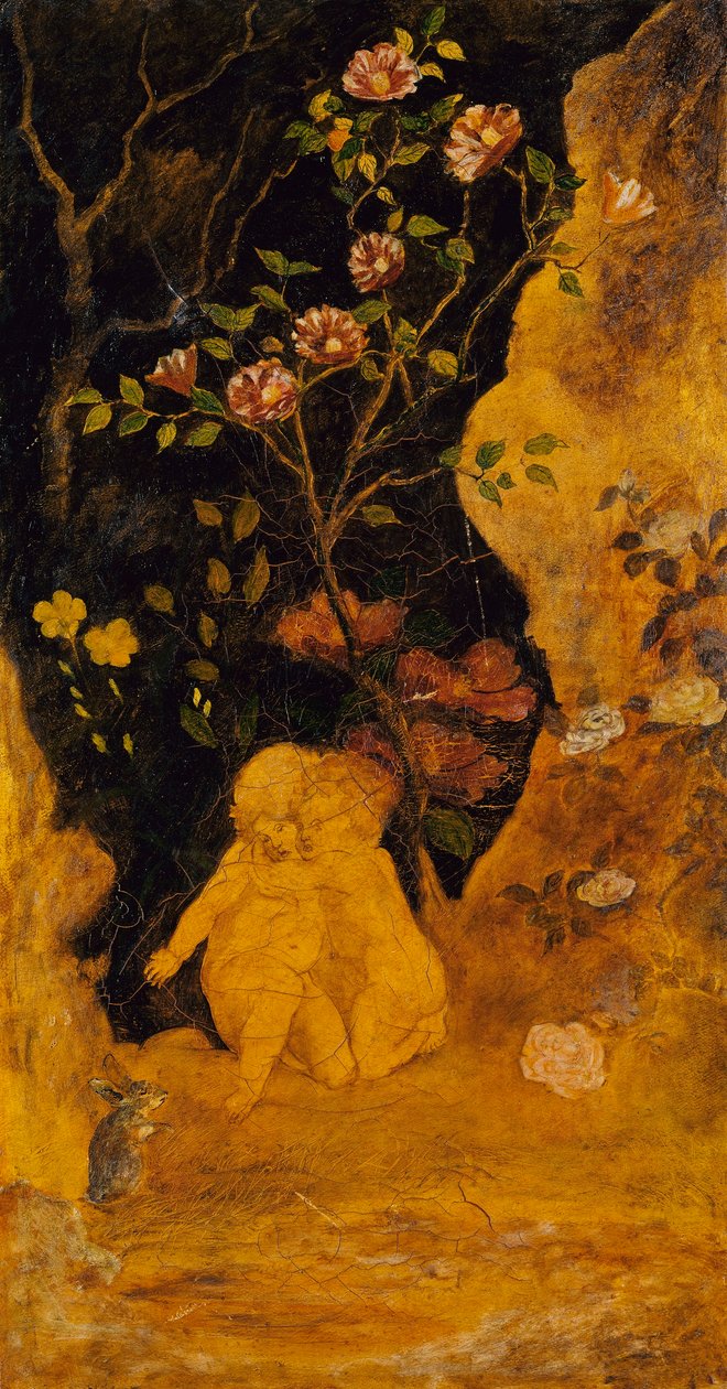Panel til en skærm: Børn skræmt af en kanin af Albert Pinkham Ryder