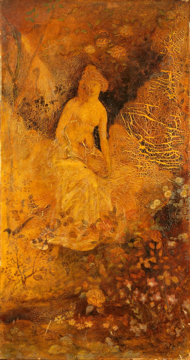 Panel til en skærm: Kvinde med en hjort af Albert Pinkham Ryder