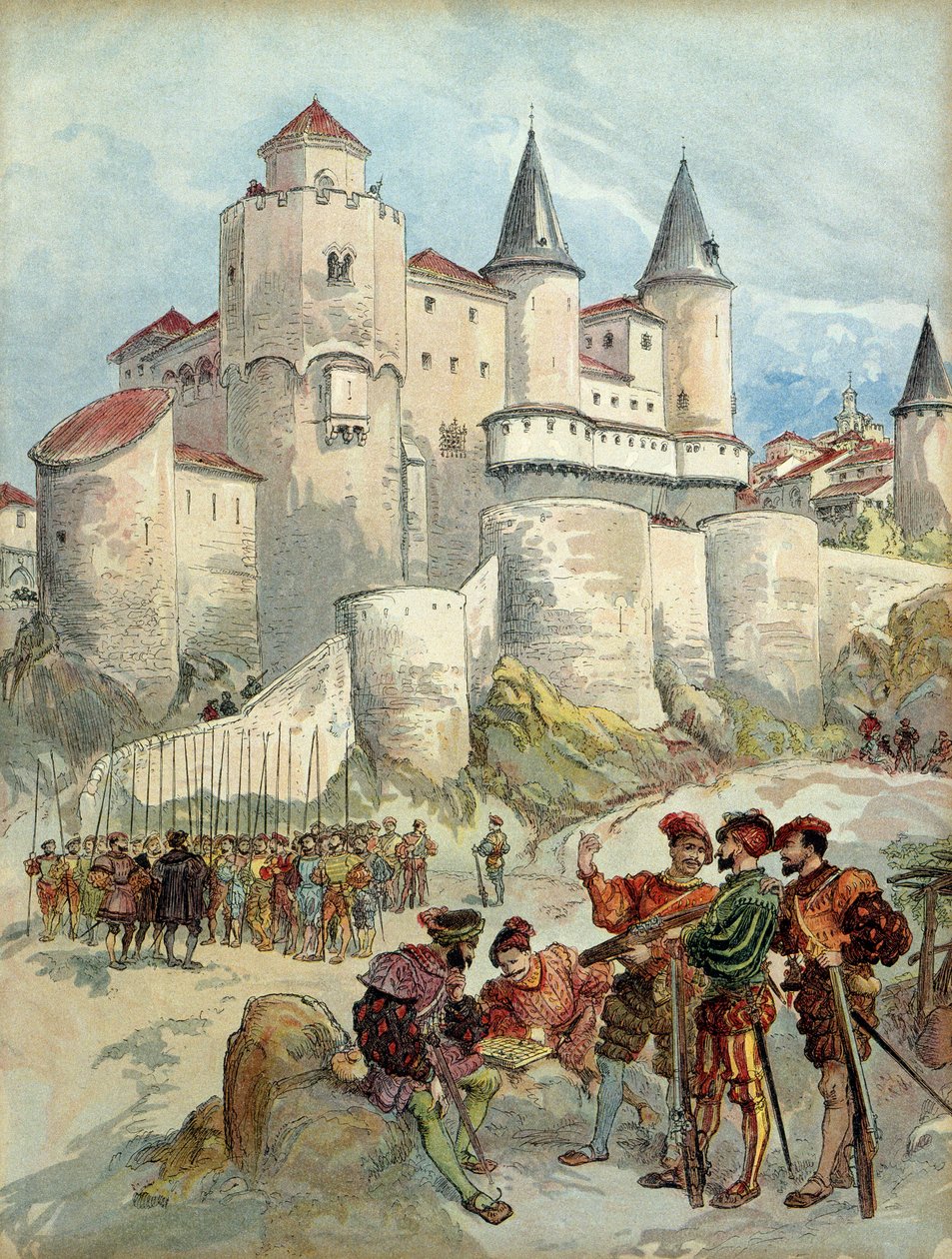En fange, Francois 1. (1494-1547) blev låst inde i et tårn på Alcazar i Madrid (Spanien) indtil 1526. Illustration af Albert Robida