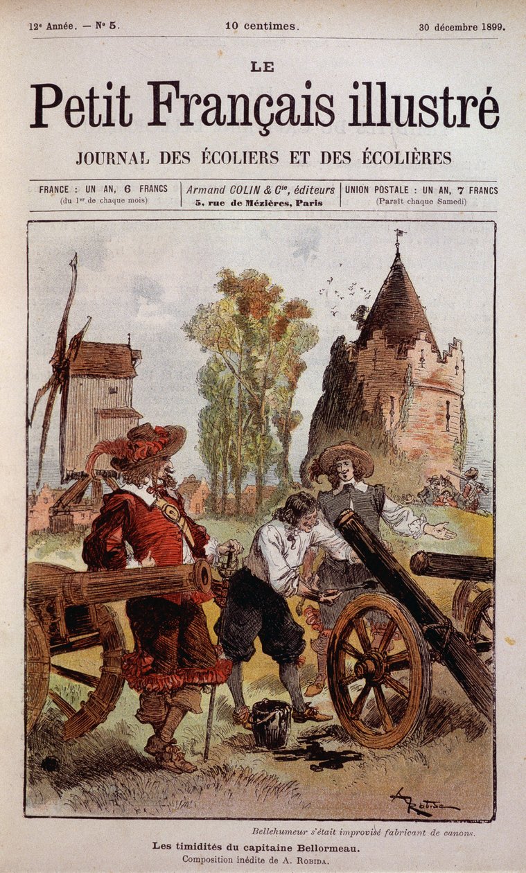 Bellehumeur havde improviseret producent af Canon - The shyness of Captain Bellormeau af Robida. Forside "" Den lille franskmand Illustré"" af 30/12/1899. af Albert Robida