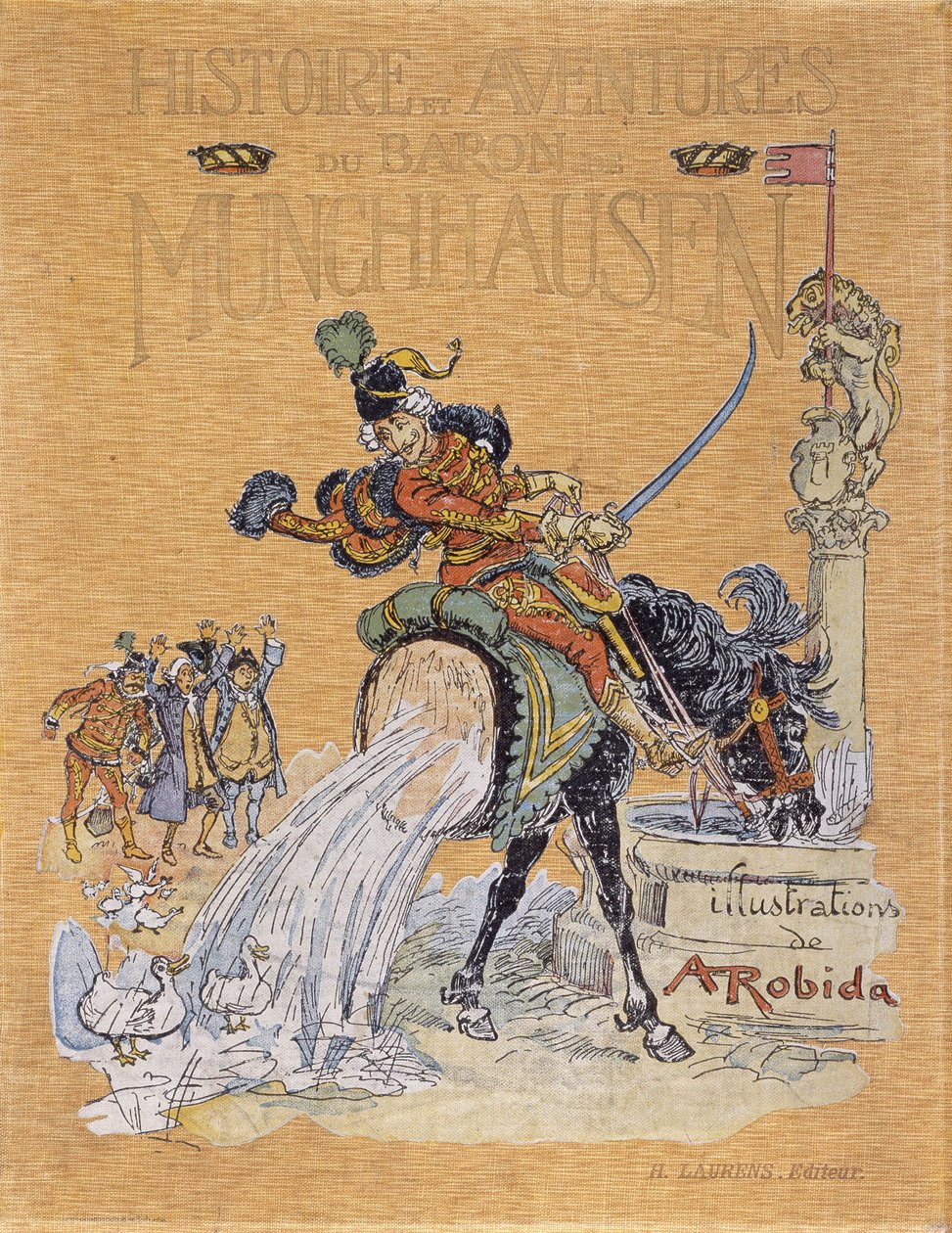 Forside til "" Baron de Munchausens historier og eventyr"" (Munchhausen) illustreret af A. Robida (1848 - 1926). af Albert Robida