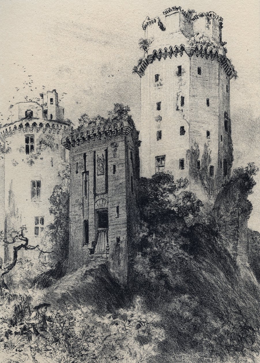 Fæstning af Largoet (Elvernes tårne) - Det gamle Frankrig - Bretagne - tekst, tegninger og litografier, af Albert Robida (1848-1926) udateret sidst i det 19. århundrede af Albert Robida