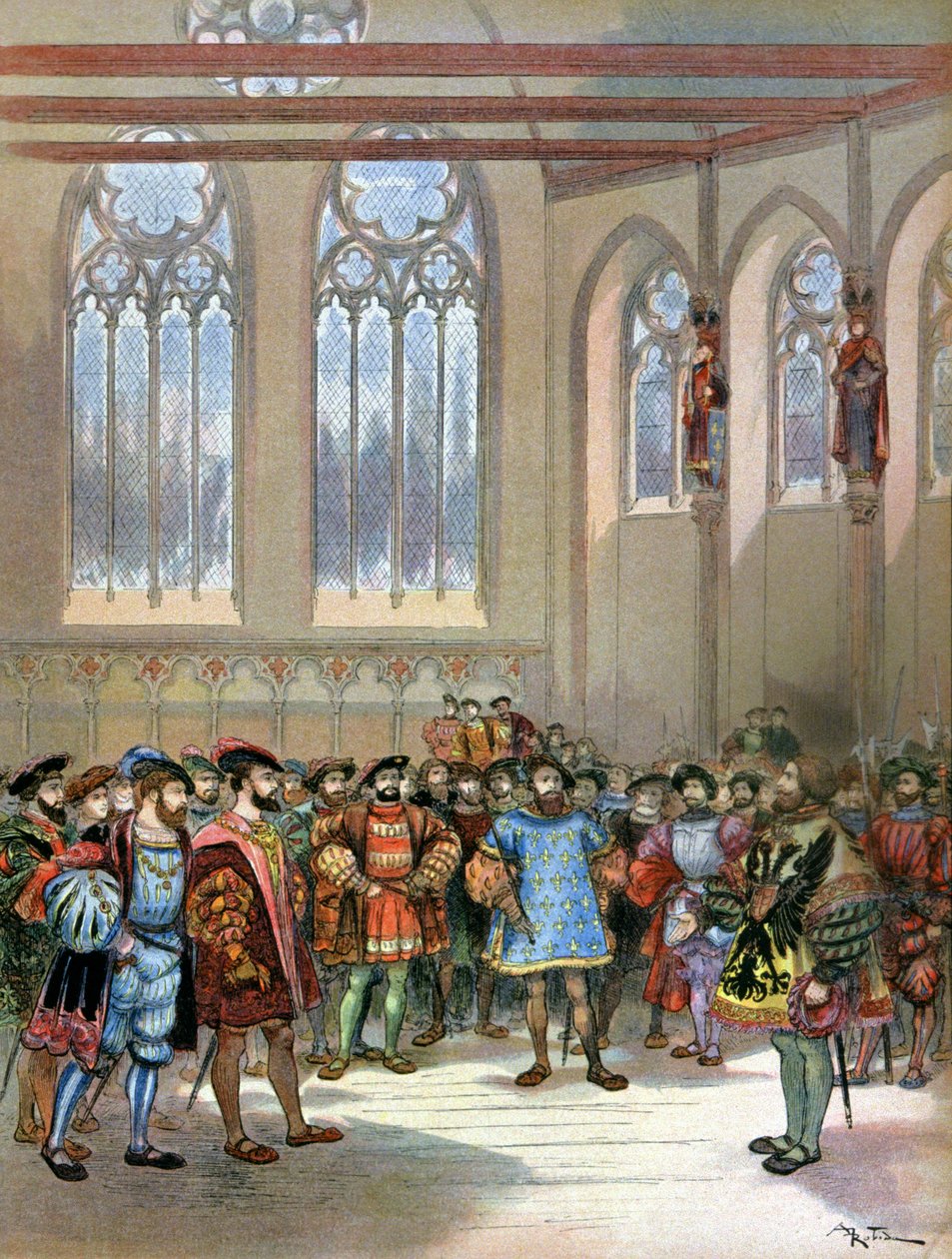 Bebuder af Charles Quint modtaget af Francois I af Albert Robida