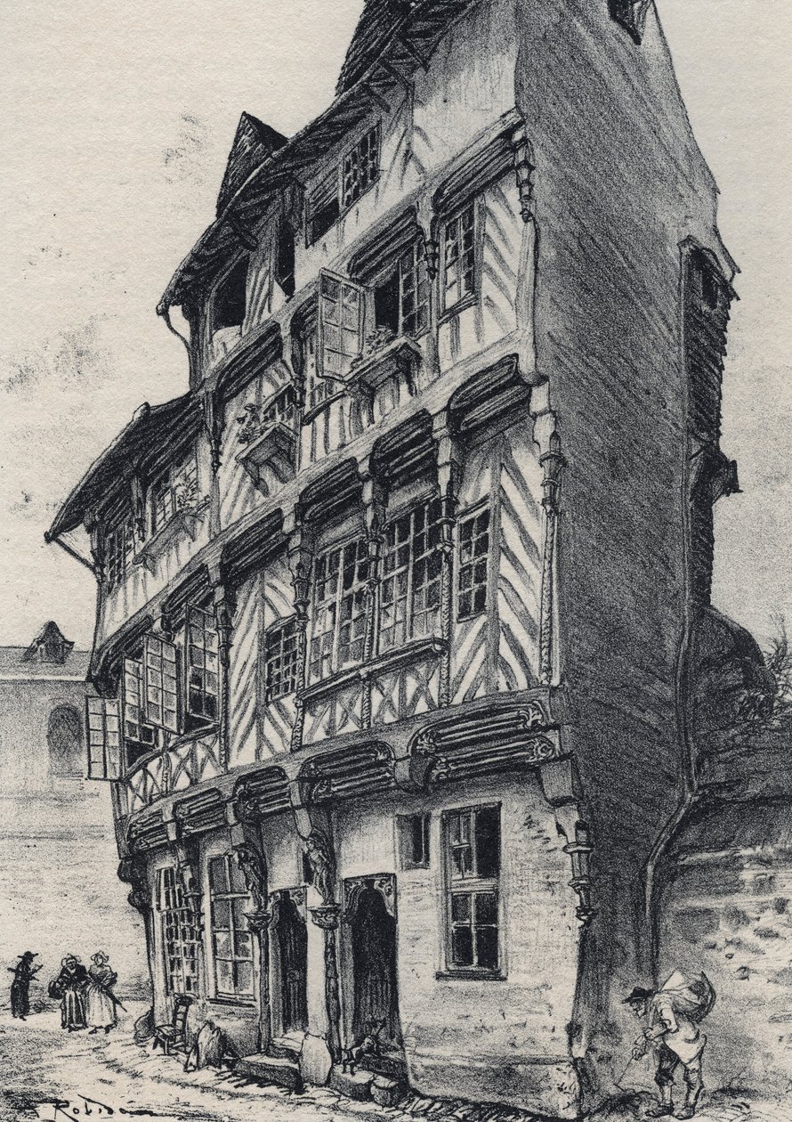 House rue Saint Guillaume i Rennes - Det gamle Frankrig - Bretagne - tekst, tegninger og litografier, af Albert Robida (1848-1926) udateret slutningen af 1800-tallet af Albert Robida
