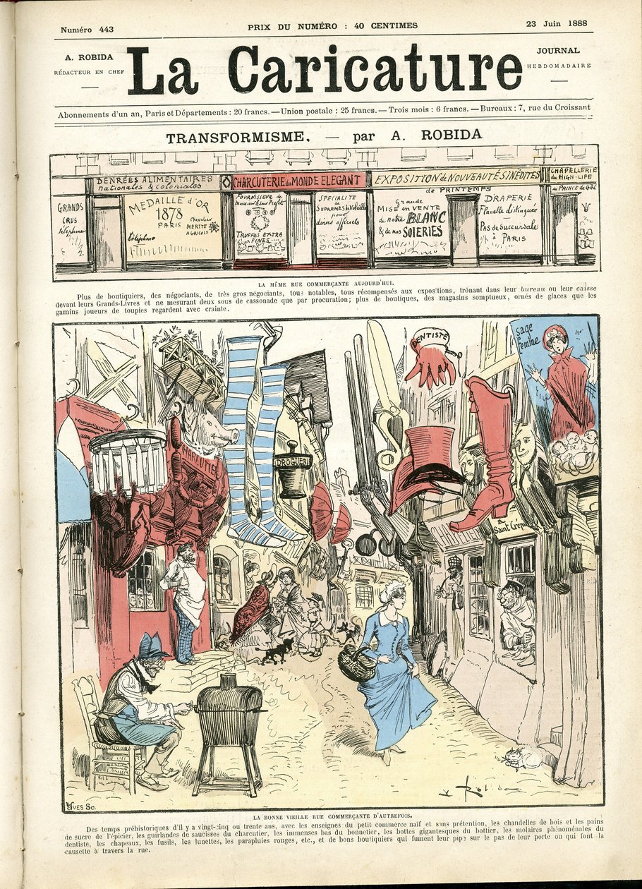 Illustration af Albert Robida (1848-1926) til forsiden af La Caricature (1880) af Albert Robida