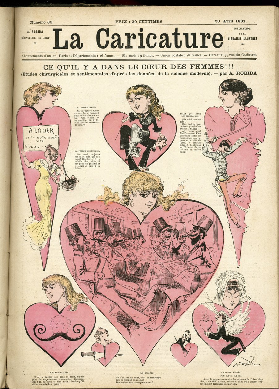 Illustration af Albert Robida (1848-1926) til forsiden af La Caricature (1880) af Albert Robida
