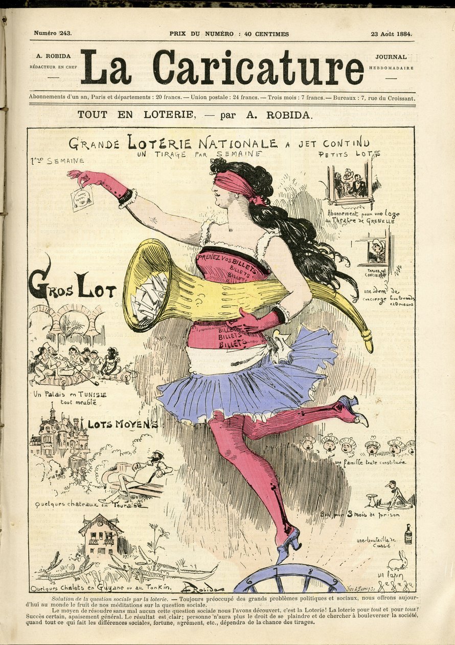 Illustration af Albert Robida (1848-1926) til forsiden af The Caricature (1880) af Albert Robida