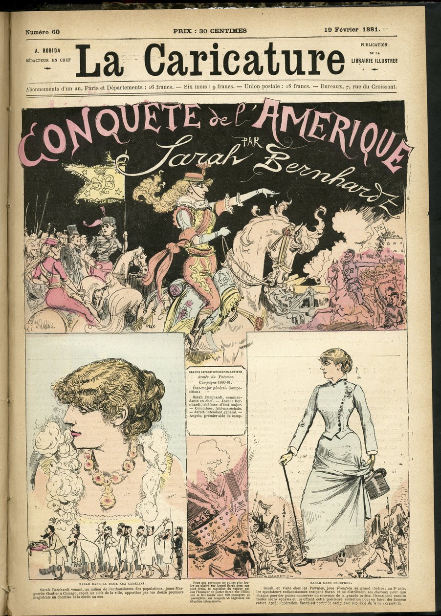 Illustration af Albert Robida (1848-1926) til forsiden af The Caricature (1880) af Albert Robida