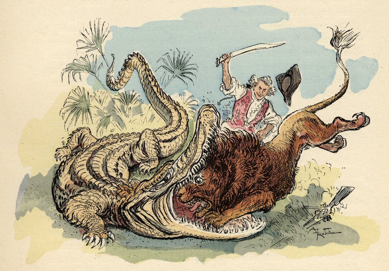 Illustration af Albert Robida i "" History and Adventures of the Baron de Munchausen"" (Munchhausen), H. Laurens Ed., slutningen af det 19. århundrede."" af Albert Robida