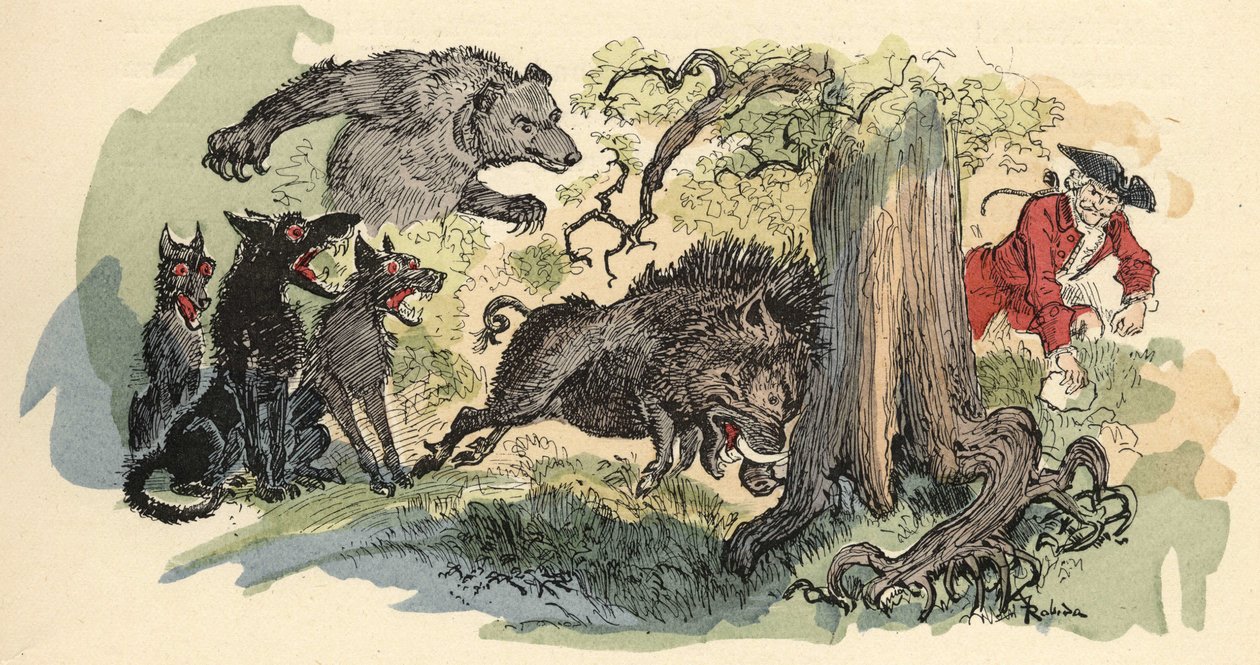 Illustration af Albert Robida i "" History and Adventures of the Baron de Munchausen"" (Munchhausen), H. Laurens Ed., slutningen af det 19. århundrede."" af Albert Robida