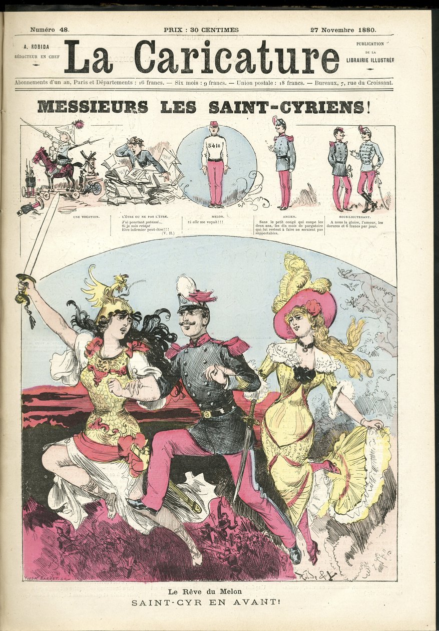 Illustration af Albert Robida (1848-1926) til forsiden af La Caricature (1880) af Albert Robida