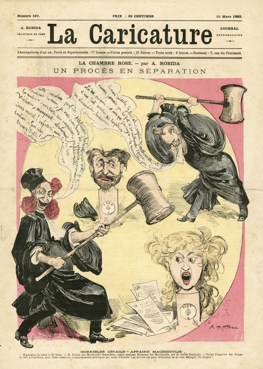 Illustration af Albert Robida (1848-1926) til forsiden af La Caricature (1880) af Albert Robida