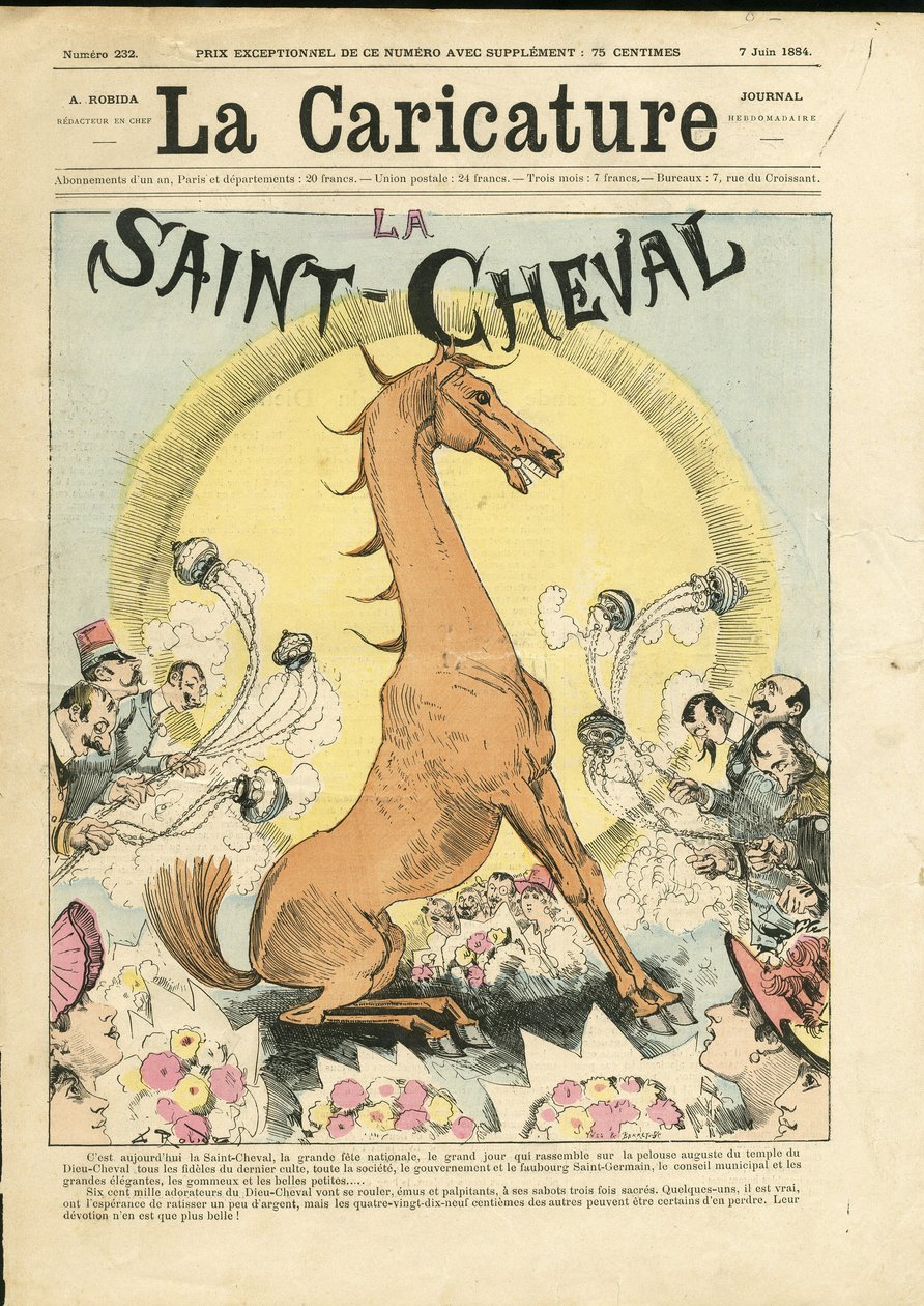 Illustration af Albert Robida (1848-1926) til forsiden af The Caricature (1880) af Albert Robida