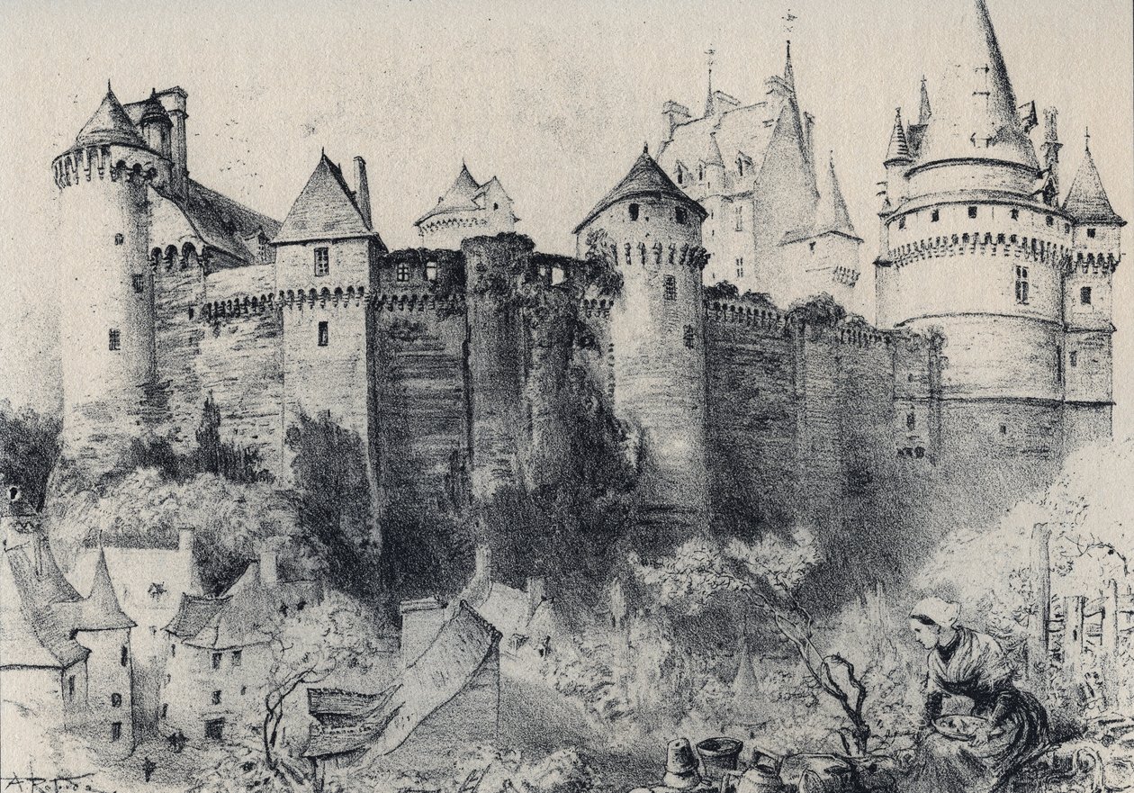 Chateau fort de Vitre i Ille-et-Vilaine - Det gamle Frankrig - Bretagne - tekst, tegninger og litografier, af Albert Robida (1848-1926) udateret slutningen af ​​1800-tallet af Albert Robida