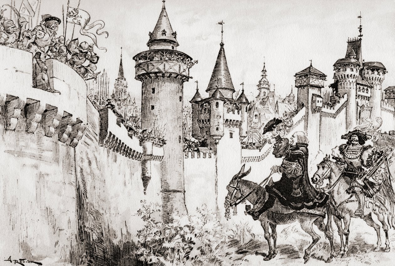 La Harangue Faite Par Ulric Gallet En Picrochole eller harangen leveret af Ulric Gallet til Picrochole. af Albert Robida
