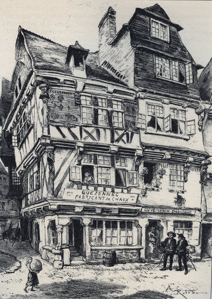 La venelle aux pastes i Morlaix - Det gamle Frankrig - Bretagne - tekst, tegninger og litografier, af Albert Robida (1848-1926) udateret sidst i det 19. århundrede af Albert Robida