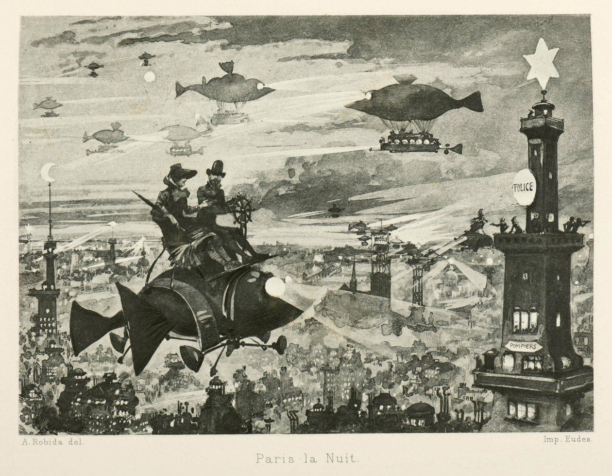 Paris om natten, det tyvende århundrede, 1880. af Albert Robida