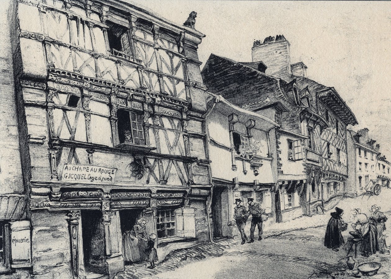 Rue Fardel a Saint Brieuc (Saint-Brieuc) - Det gamle Frankrig - Bretagne - tekst, tegninger og litografier, af Albert Robida (1848-1926) udateret slutningen af 1800-tallet af Albert Robida