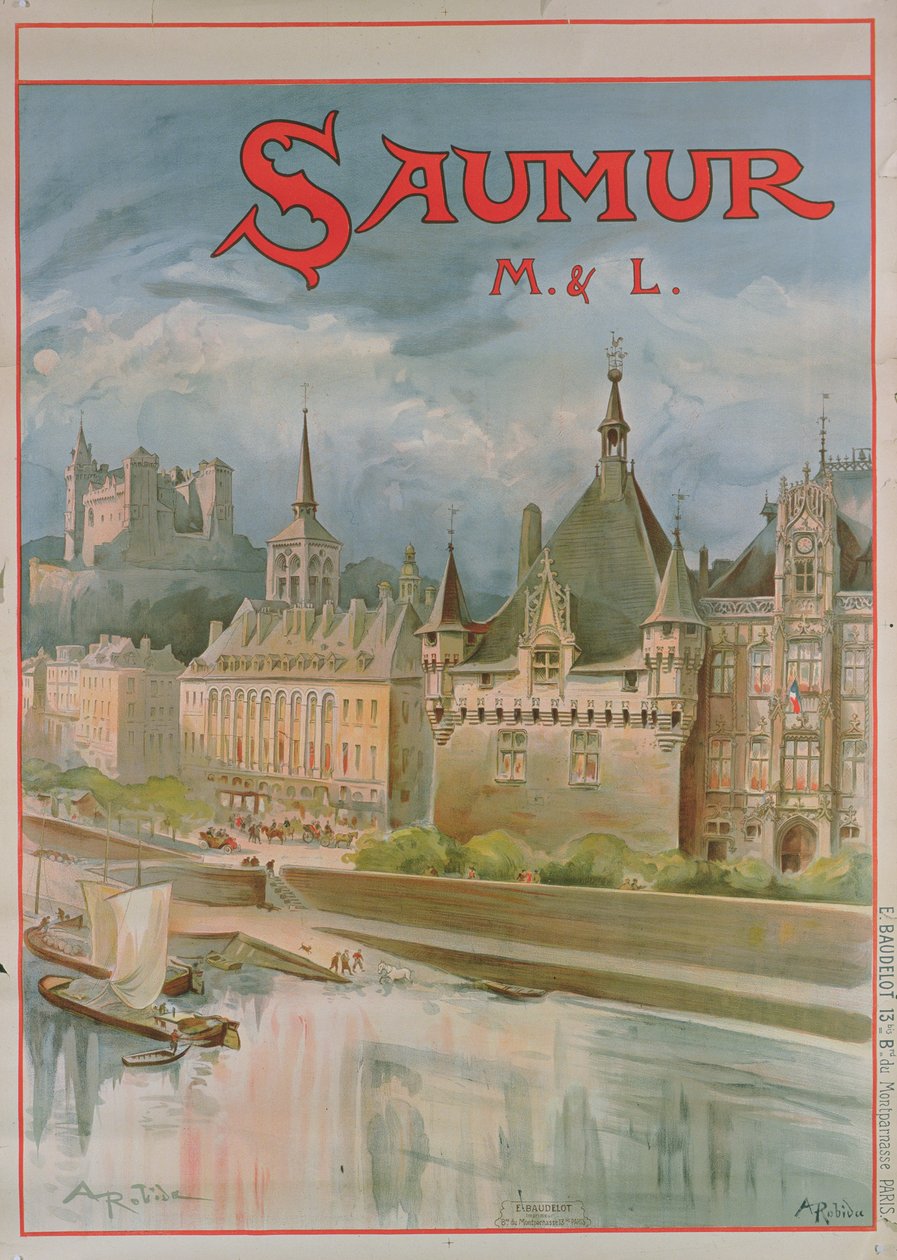 Saumur plakat (farve litho) af Albert Robida