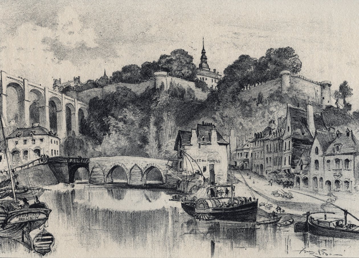 Byen Dinan - Det gamle Frankrig - Bretagne - tekst, tegninger og litografier, af Albert Robida (1848-1926) udateret slutningen af 1800-tallet af Albert Robida