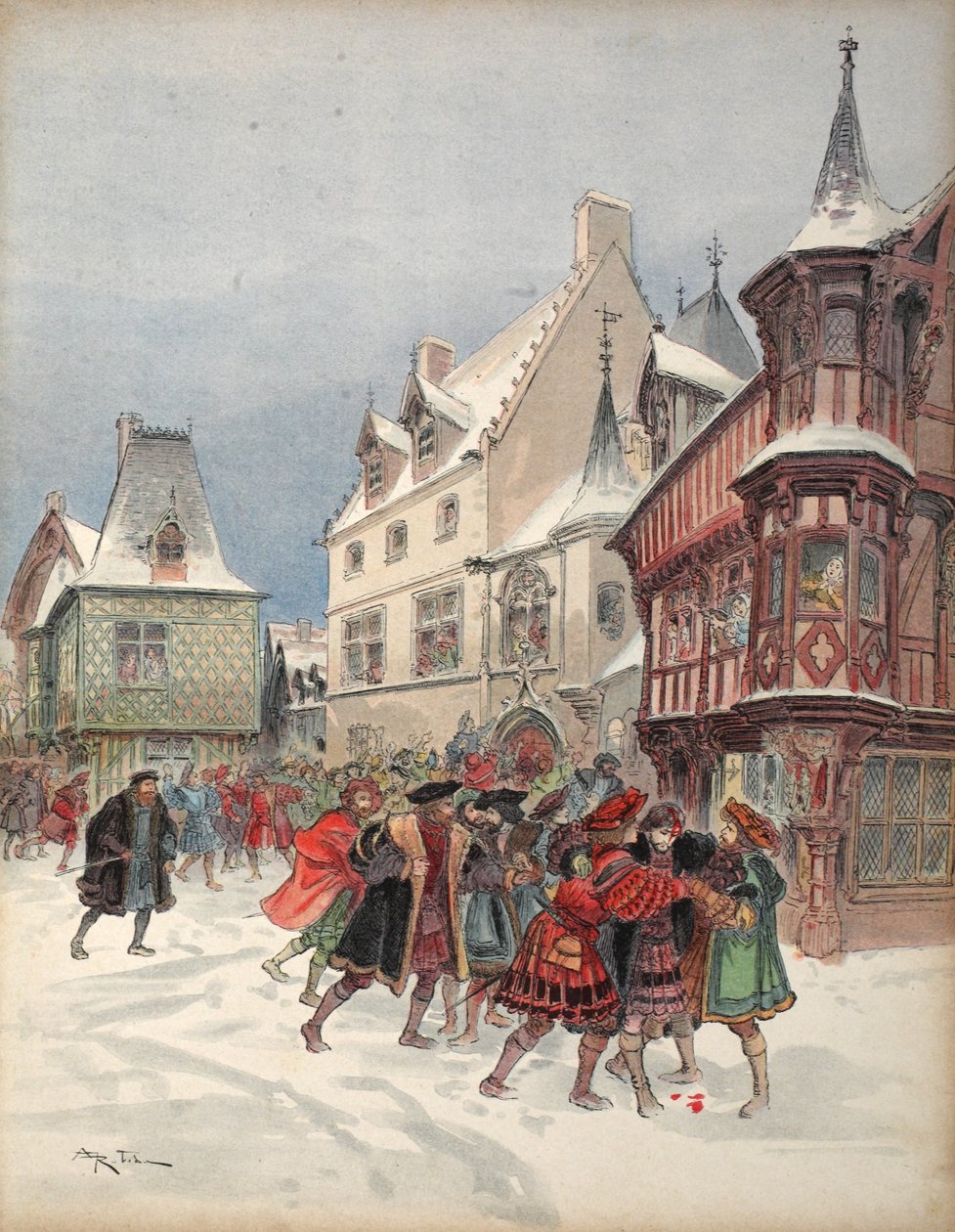 Kongen såret under et falsk slag ved St. Pols hus i Romorantin, illustration fra 