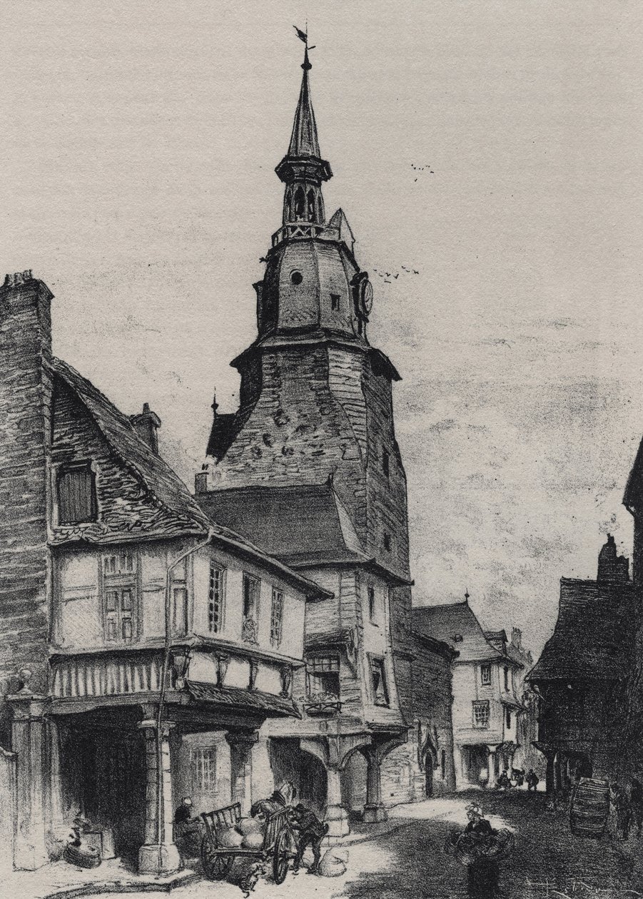 Klokketårnet i Dinan - Det gamle Frankrig - Bretagne - tekst, tegninger og litografier, af Albert Robida (1848-1926) udateret sidst i det 19. århundrede af Albert Robida