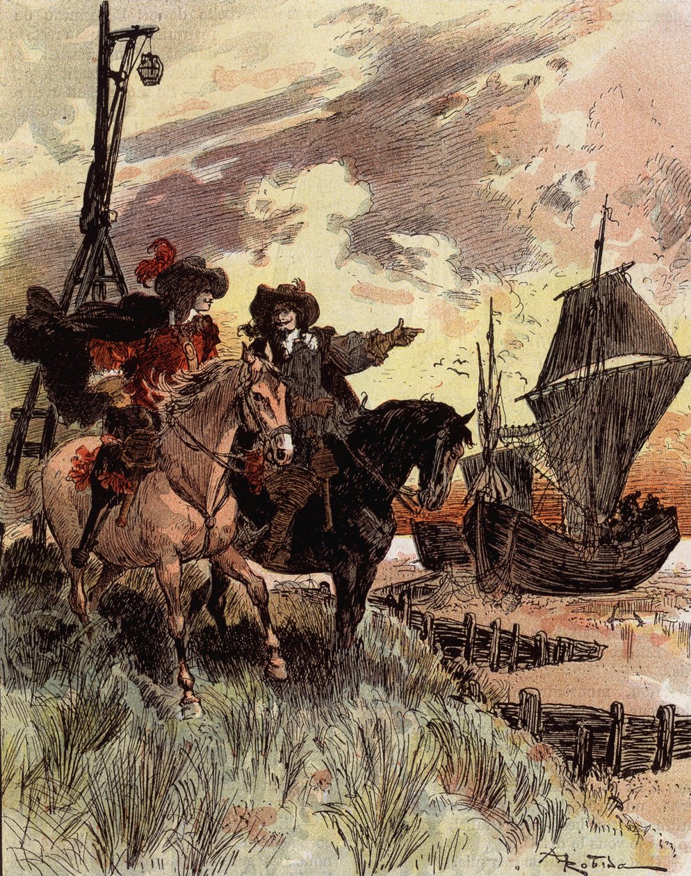 Kaptajn Bellormeaus generthed - "" Bellormeau inspicerede Fort Philippe"". Karakter fra Albert Robidas bog. Forside "" Den lille franskmand illustreret""" af 16/12/1899. af Albert Robida