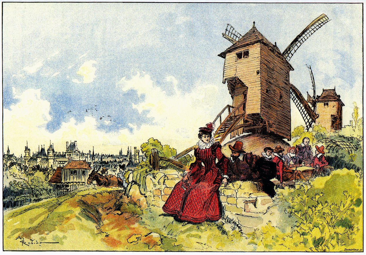 Vindmøllerne på Butte Montmartre i Paris i det 16. århundrede af Albert Robida