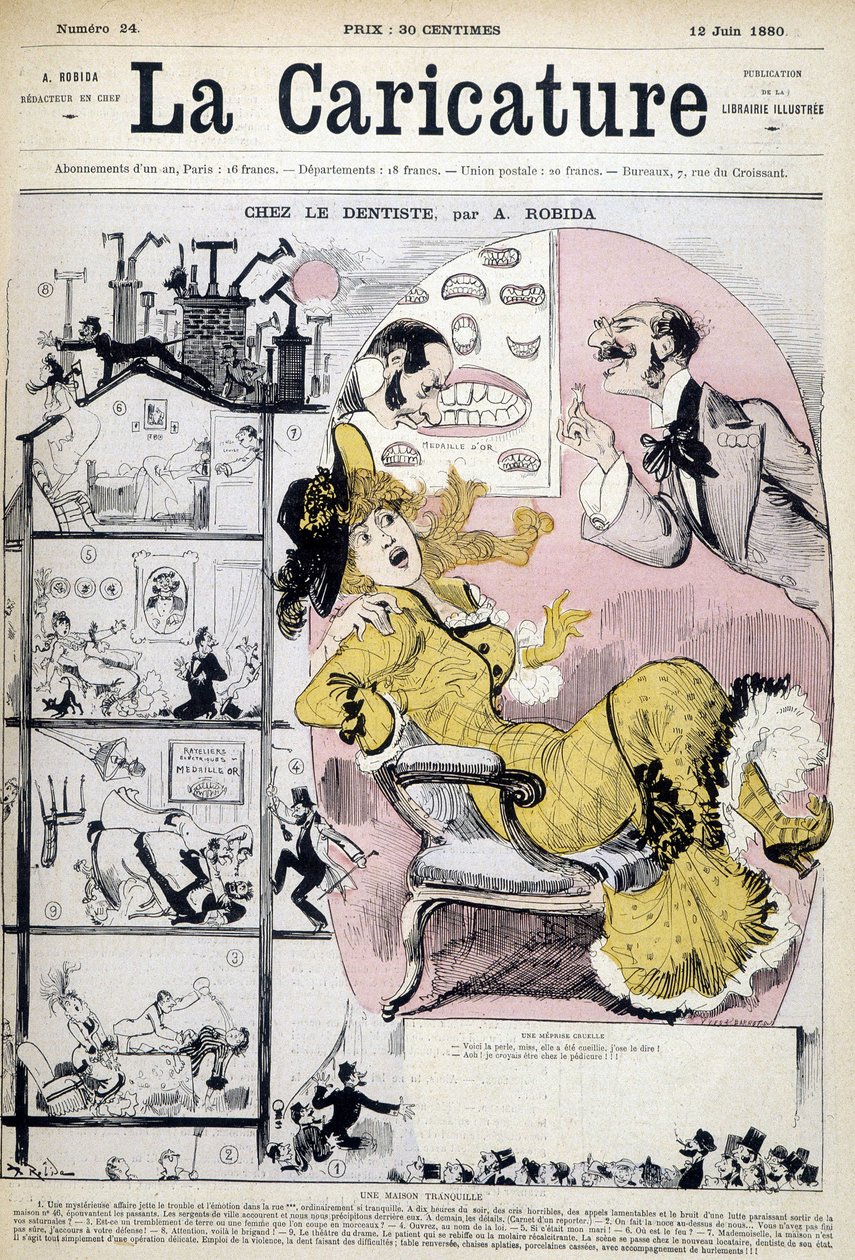 Kvinde hos tandlægen - af Robida, i "" La caricature""" af 12/06/1880. af Albert Robida