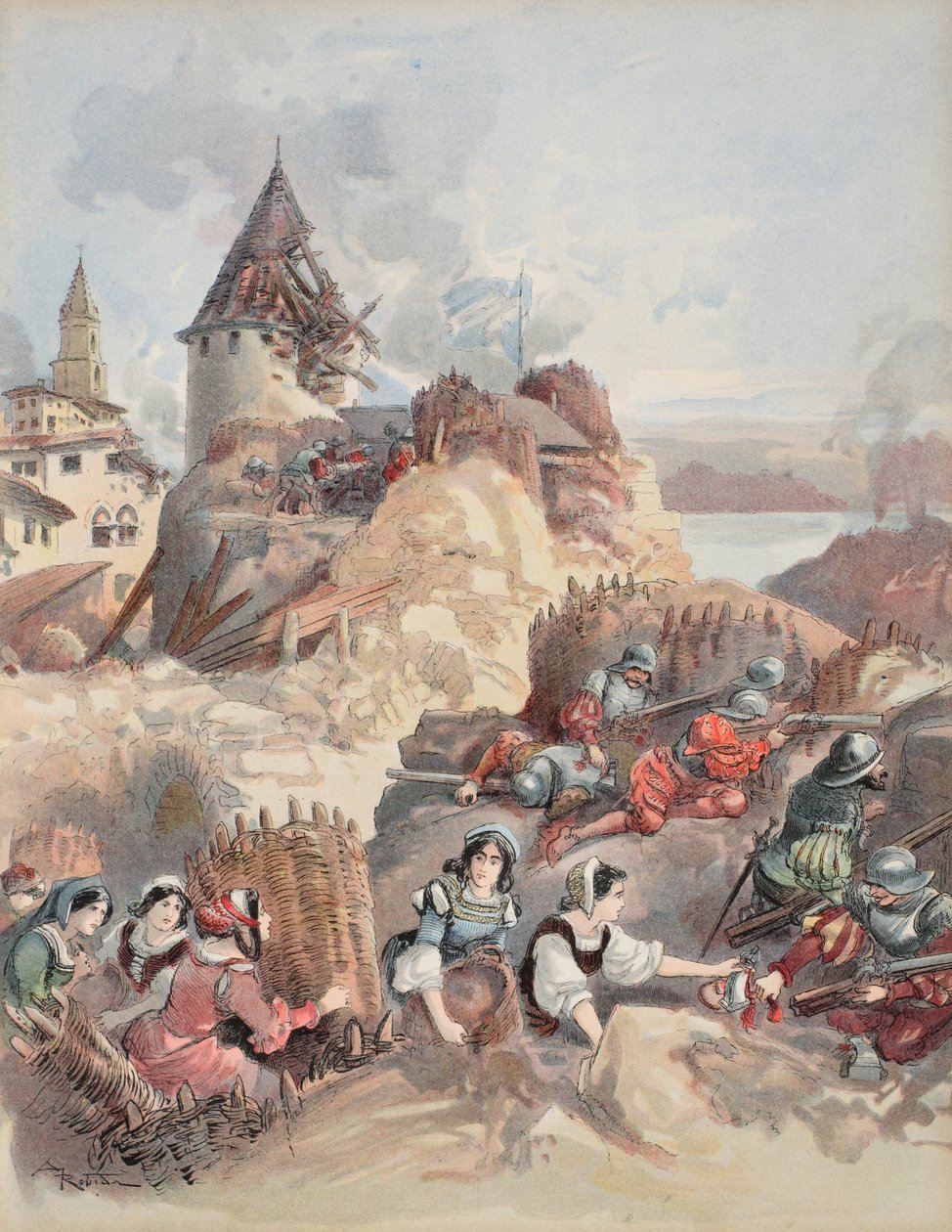 Kvinder ved belejringen af Marseille, illustration fra 
