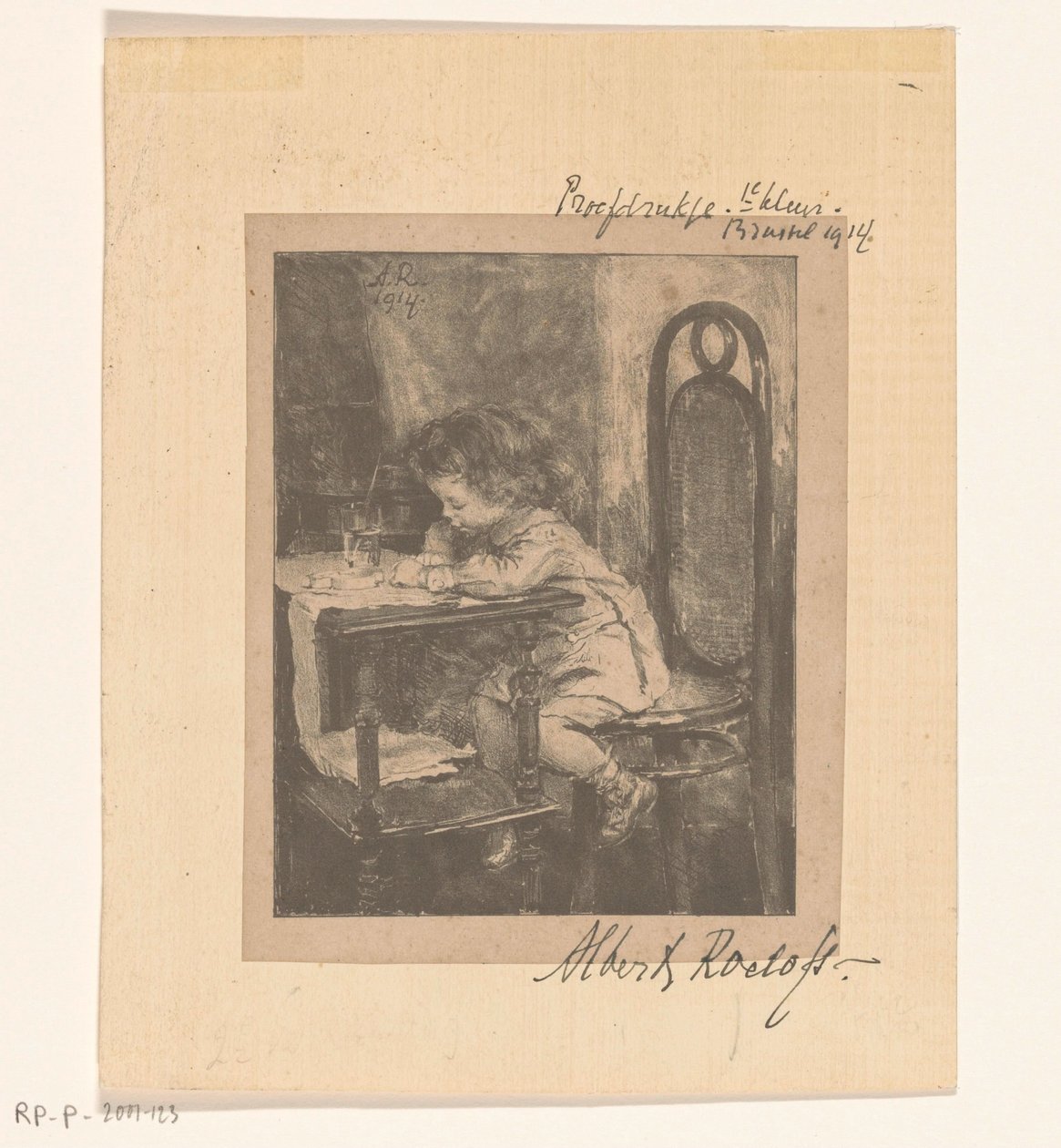 Pige sidder ved bordet og tegner af Albert Roelofs (signed by artist)