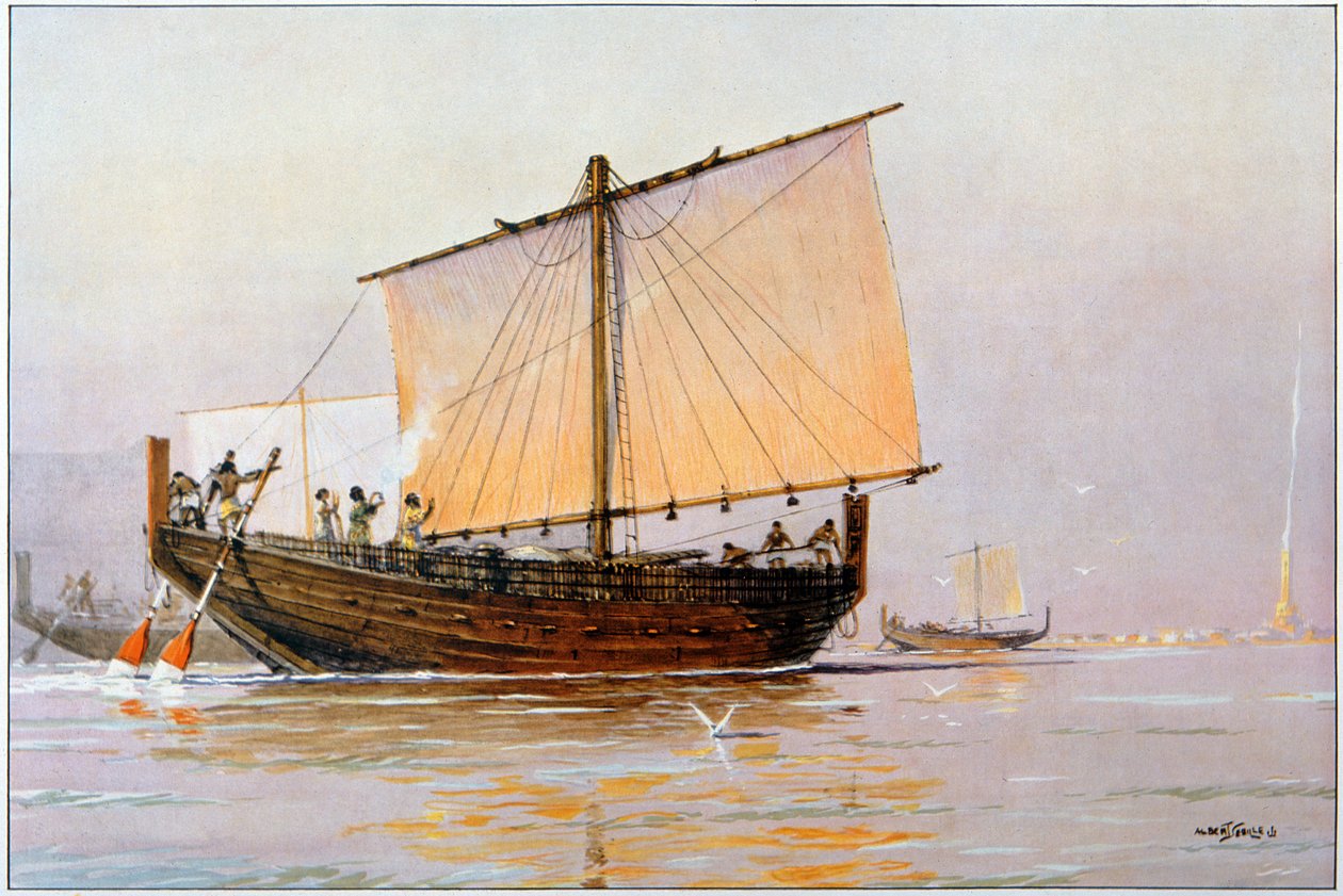 Assyrisk galej (farvelitografi) af Albert Sébille