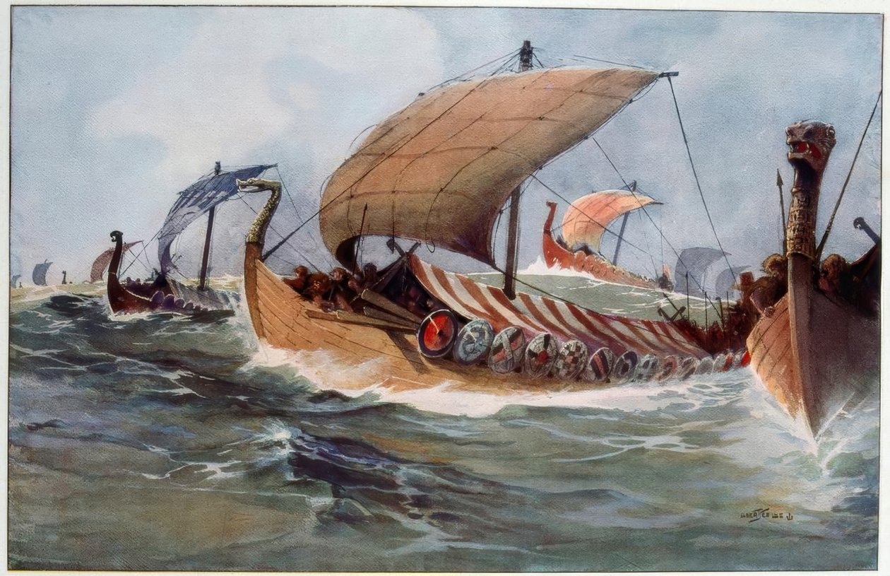 Drakkar. Vikingernes langskibe under sejl af Albert Sébille