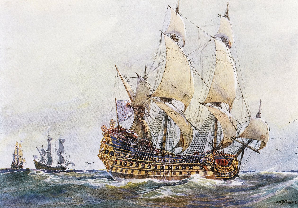 Fransk skib af første rang på Colberts tid (17. århundrede), akvarel af Albert Sebille (1874-1953) af Albert Sébille
