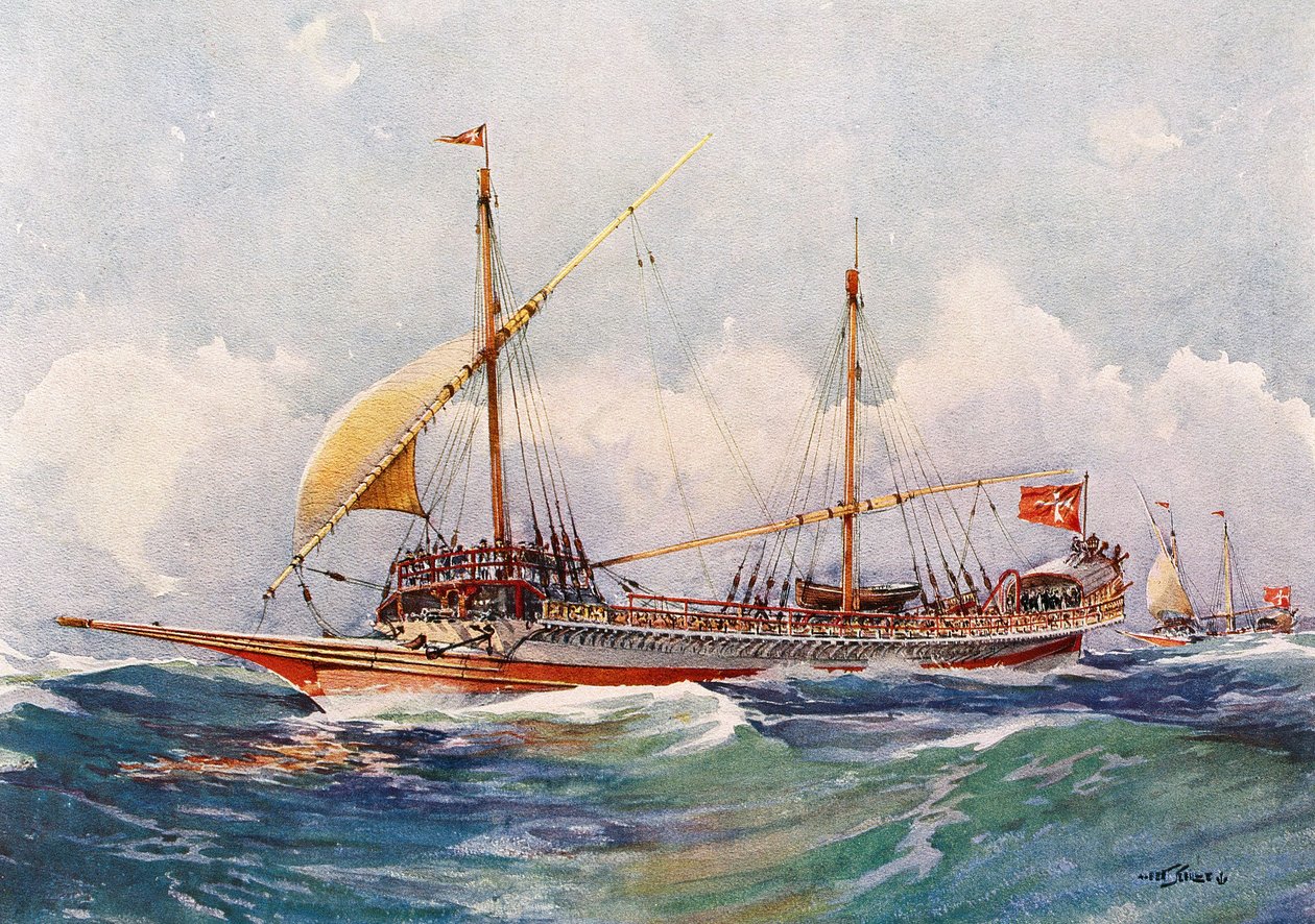 Maltas galej med vind i sejlene (17. århundrede), akvarel af Albert Sebille (1874-1953) af Albert Sébille